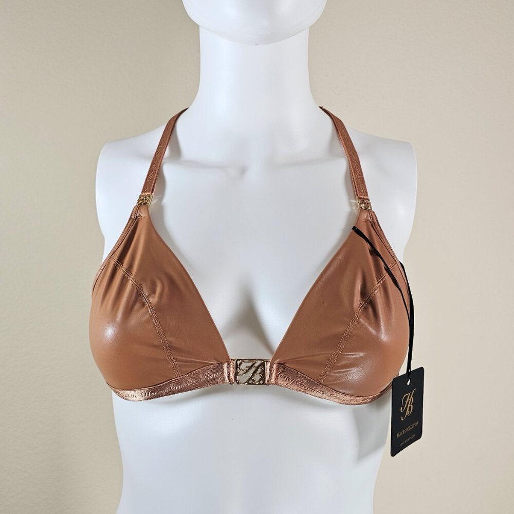 Honey Birdette Emily Toffee Wire Free Faux Leather Triangle Bra Bralette, Size S